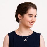 Fan Necklace - Silver with Sapphire Crystal - Shen Yun Shop