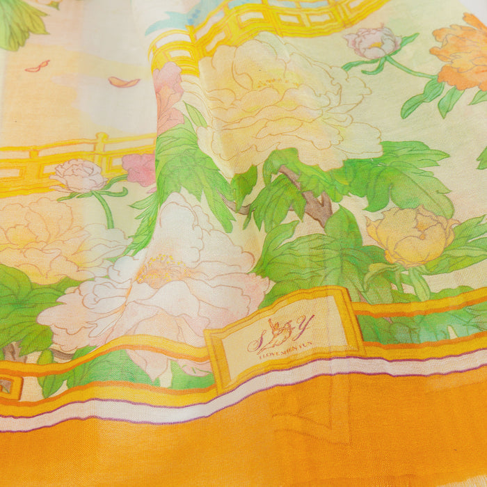 우아한 당화 면실크 스카프 Peony Elegance Long Scarf