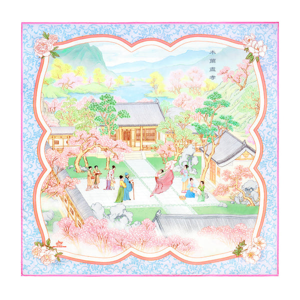 뮬란 양면 실크 스카프 - 핑크 & 스카이블루  The Mulan Scarf  Pink and Sky Blue