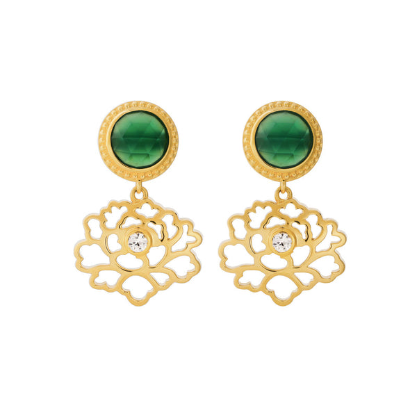 우아한 당화 귀걸이 블루&골드 버메일  Majestic Tang Peony Earrings