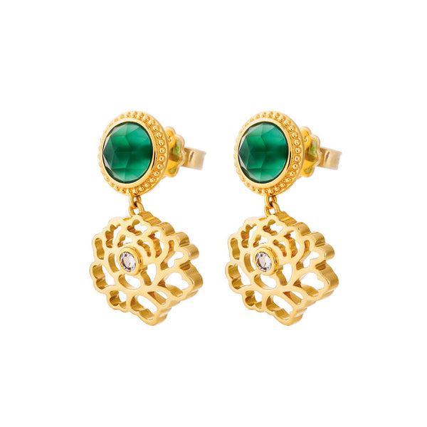 우아한 당화 귀걸이 블루&골드 버메일  Majestic Tang Peony Earrings