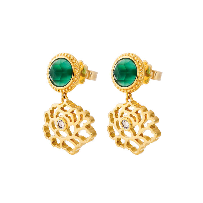 우아한 당화 귀걸이 블루&골드 버메일  Majestic Tang Peony Earrings