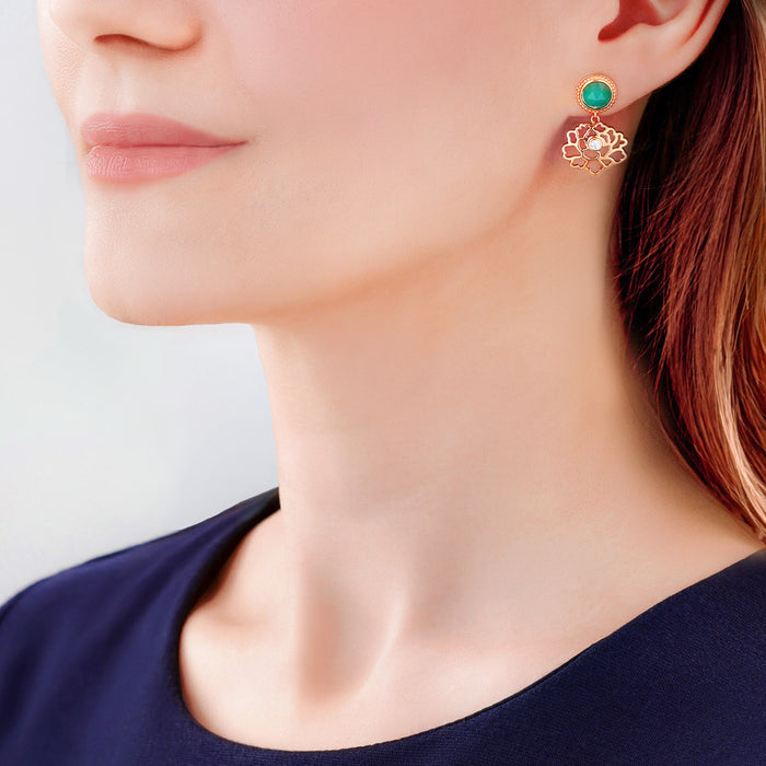 우아한 당화 귀걸이 블루&골드 버메일  Majestic Tang Peony Earrings