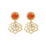 우아한 당화 귀걸이 오렌지&골드 버메일  Majestic Tang Peony Earrings