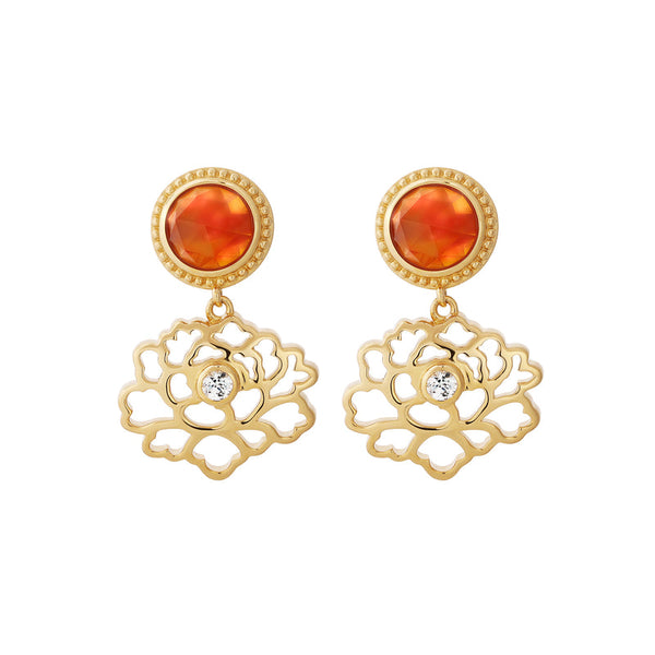 우아한 당화 귀걸이 오렌지&골드 버메일  Majestic Tang Peony Earrings