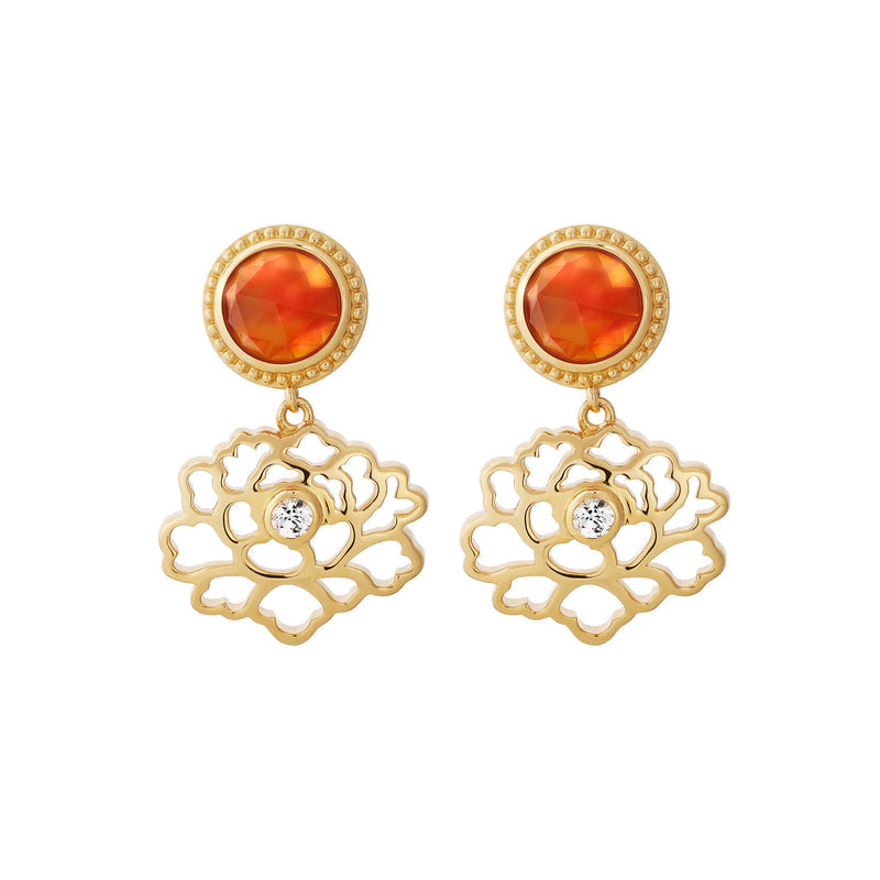 우아한 당화 귀걸이 오렌지&골드 버메일  Majestic Tang Peony Earrings