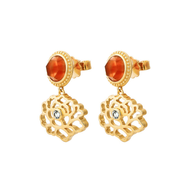 우아한 당화 귀걸이 오렌지&골드 버메일  Majestic Tang Peony Earrings
