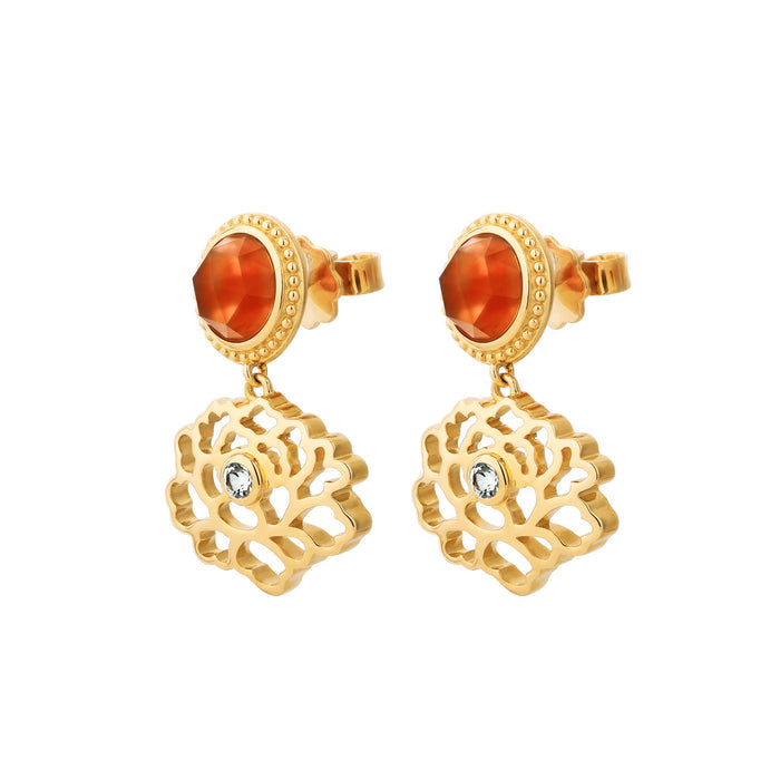 우아한 당화 귀걸이 오렌지&골드 버메일  Majestic Tang Peony Earrings