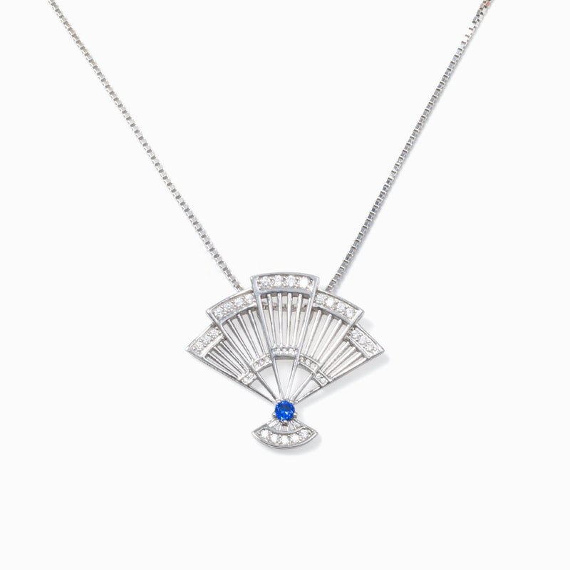 Fan Necklace - Silver with Sapphire Crystal - Shen Yun Shop
