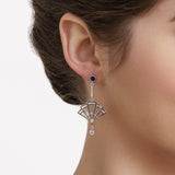Fan Earrings--Silver with Sapphire Crystal - Shen Yun Shop