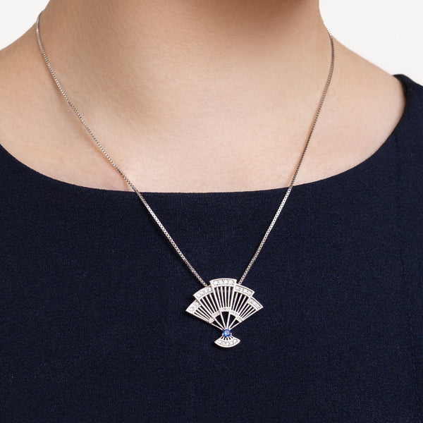 Fan Necklace - Silver with Sapphire Crystal - Shen Yun Shop